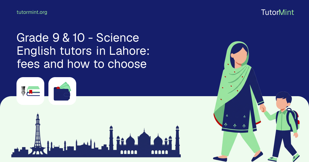 Illustration: the Lahore skyline, a parent and child, a fountain pen and a wallet.